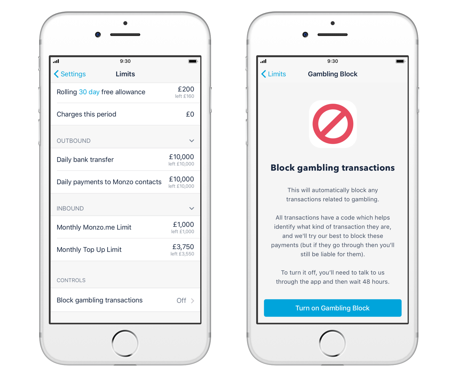 Banking app to stop gambling real money